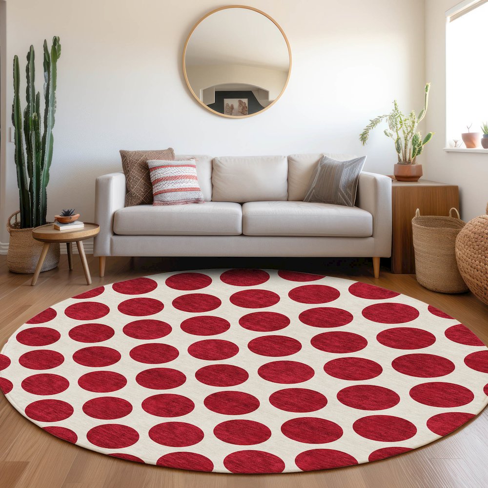 Premium Machine Washable Mayfield AMF980 Red 8' x 8' Round Rug. Picture 5