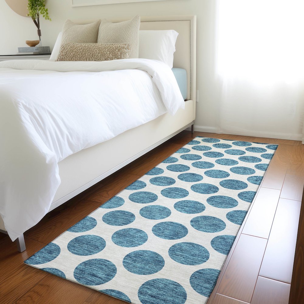 Premium Machine Washable Mayfield AMF980 Teal 2'3" x 7'6" Runner Rug. Picture 5