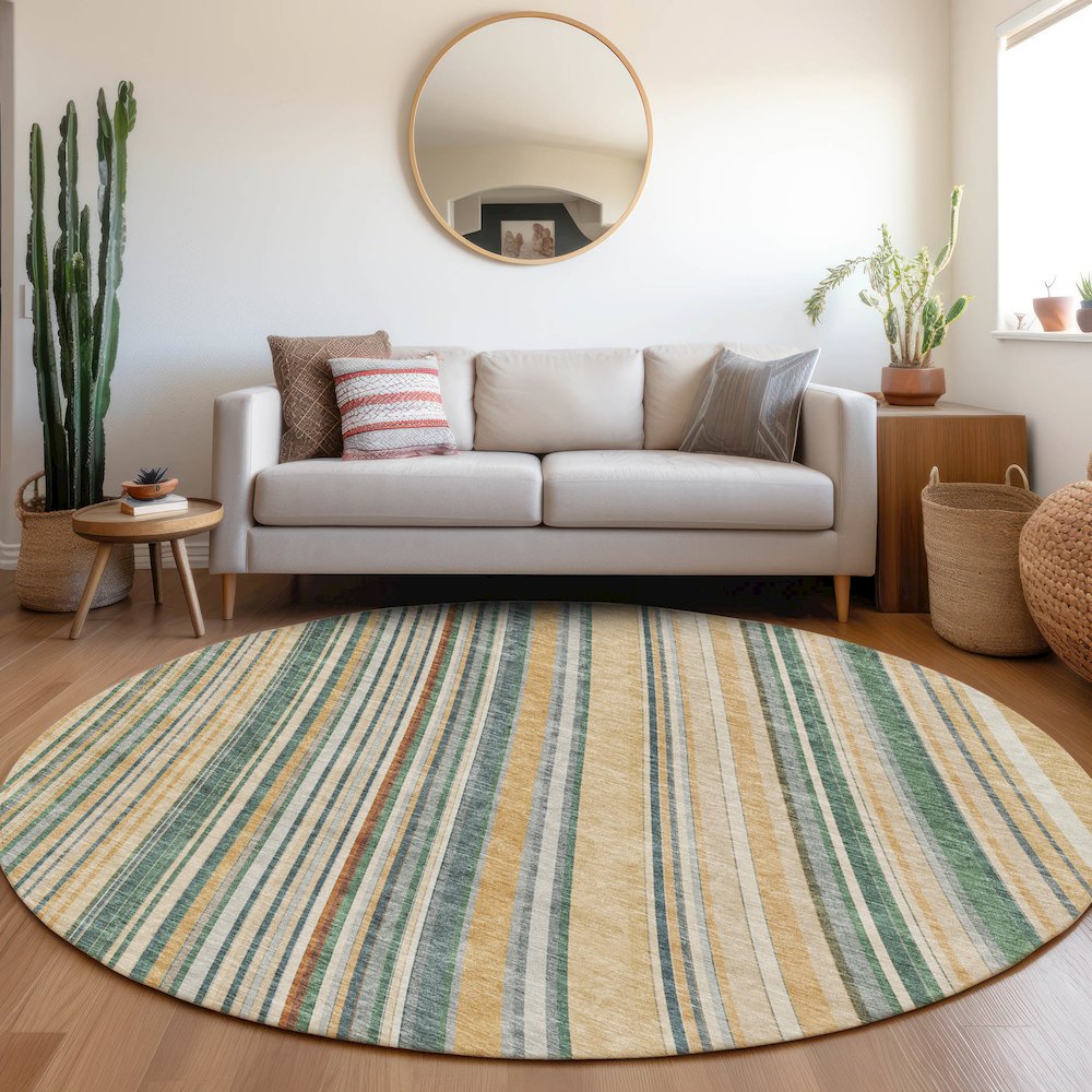 Premium Machine Washable Mayfield AMF981 Beige 8' x 8' Round Rug. Picture 5