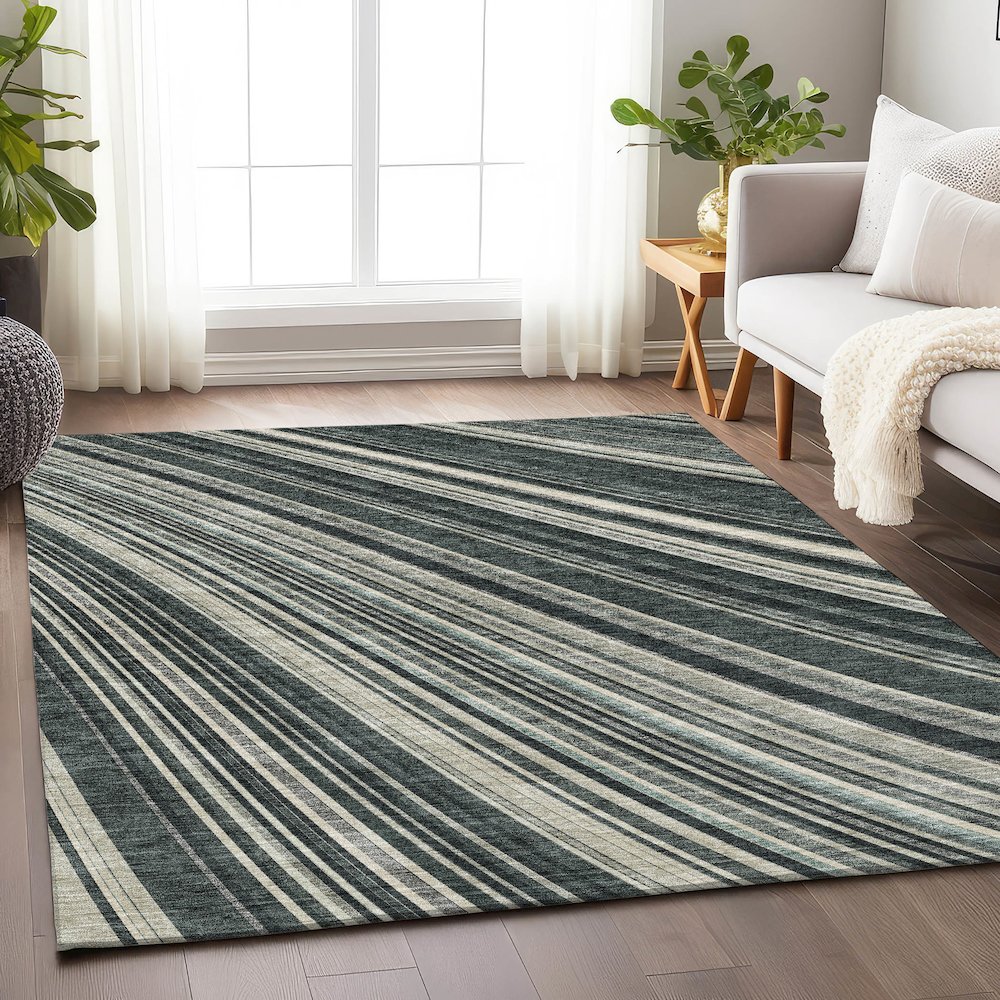 Premium Machine Washable Mayfield AMF981 Black 2'6" x 3'10" Rug. Picture 5