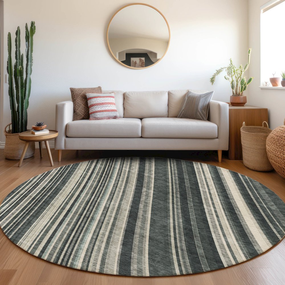 Premium Machine Washable Mayfield AMF981 Black 8' x 8' Round Rug. Picture 5