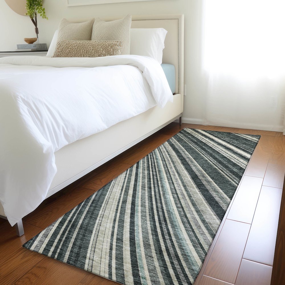 Premium Machine Washable Mayfield AMF981 Black 2'3" x 7'6" Runner Rug. Picture 5
