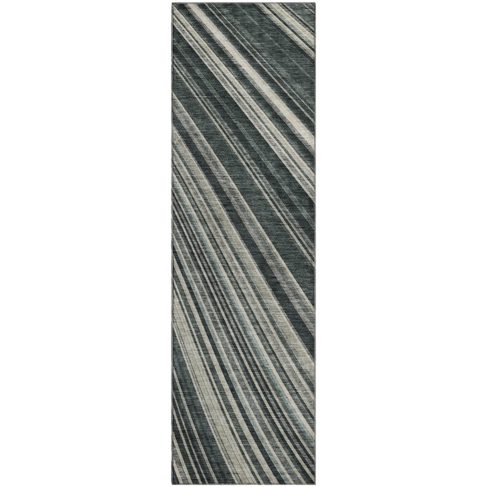 Premium Machine Washable Mayfield AMF981 Black 2'3" x 7'6" Runner Rug. Picture 1