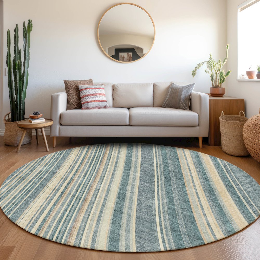 Premium Machine Washable Mayfield AMF981 Sky 8' x 8' Round Rug. Picture 5
