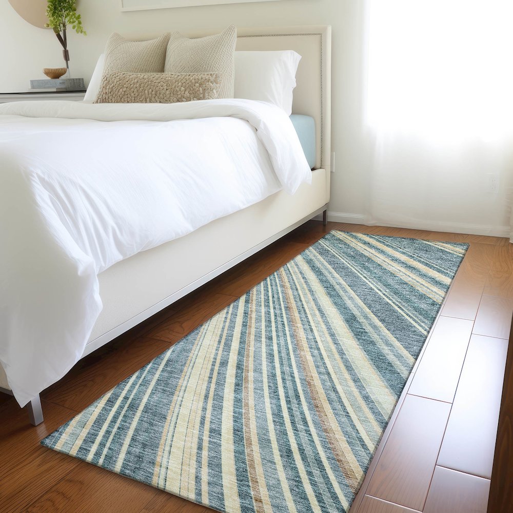 Premium Machine Washable Mayfield AMF981 Sky 2'3" x 7'6" Runner Rug. Picture 5