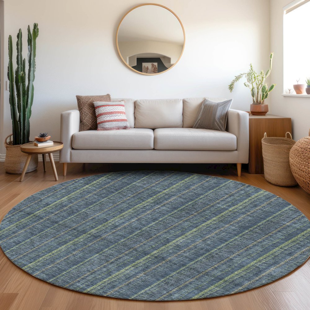Premium Machine Washable Mayfield AMF982 Blue 8' x 8' Round Rug. Picture 5