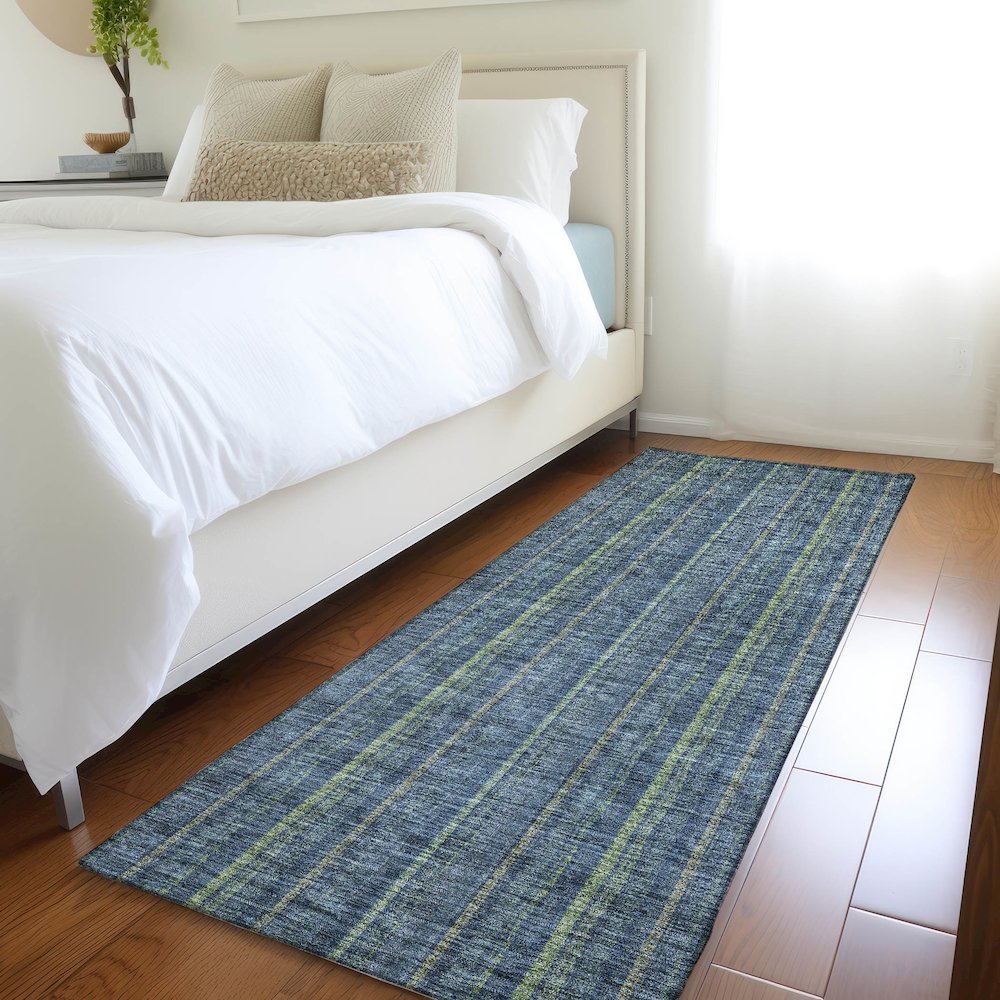 Premium Machine Washable Mayfield AMF982 Blue 2'3" x 7'6" Runner Rug. Picture 5