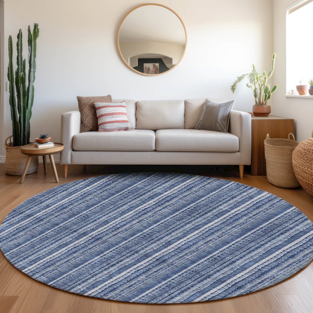 Premium Machine Washable Mayfield AMF982 Denim 8' x 8' Round Rug. Picture 5