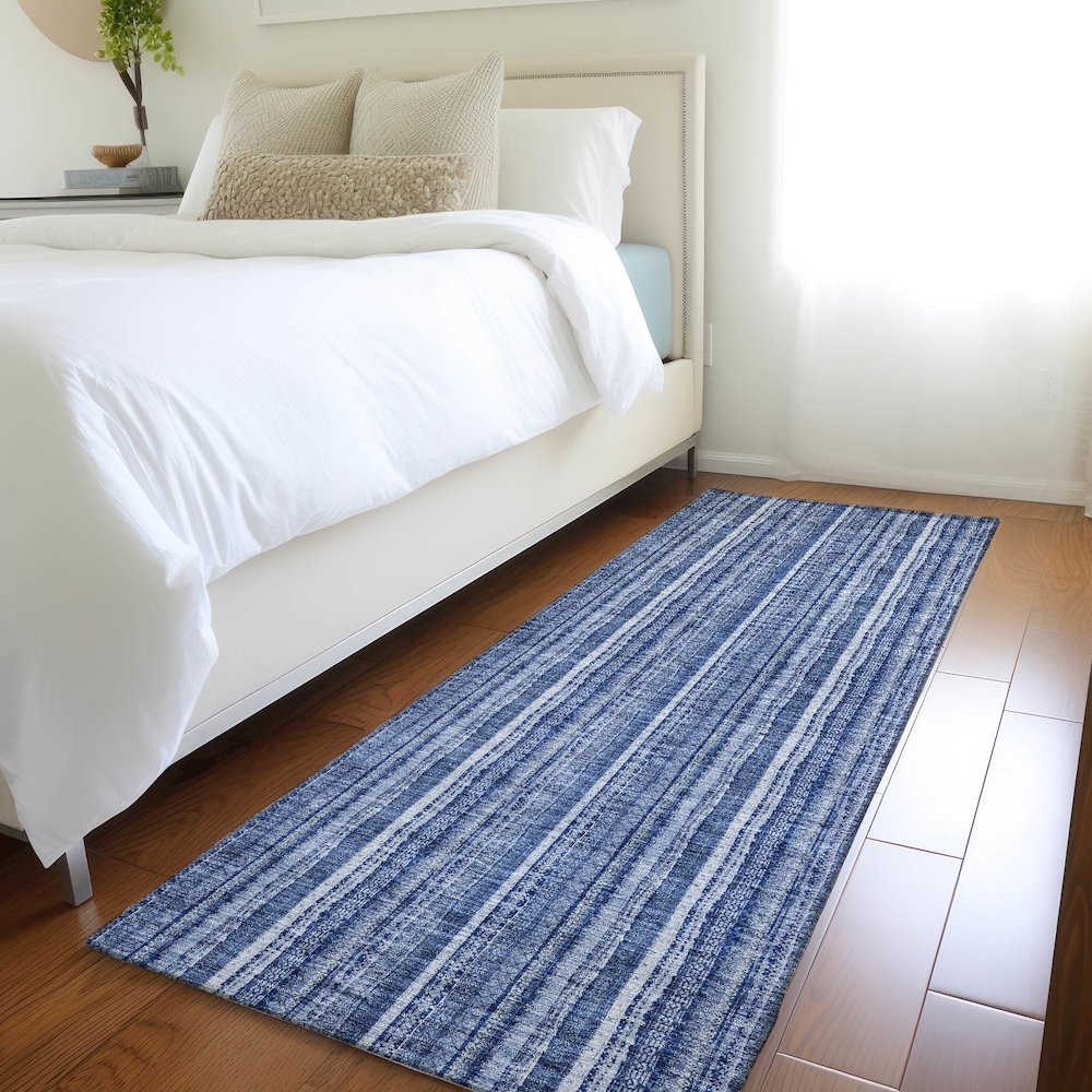 Premium Machine Washable Mayfield AMF982 Denim 2'3" x 7'6" Runner Rug. Picture 5