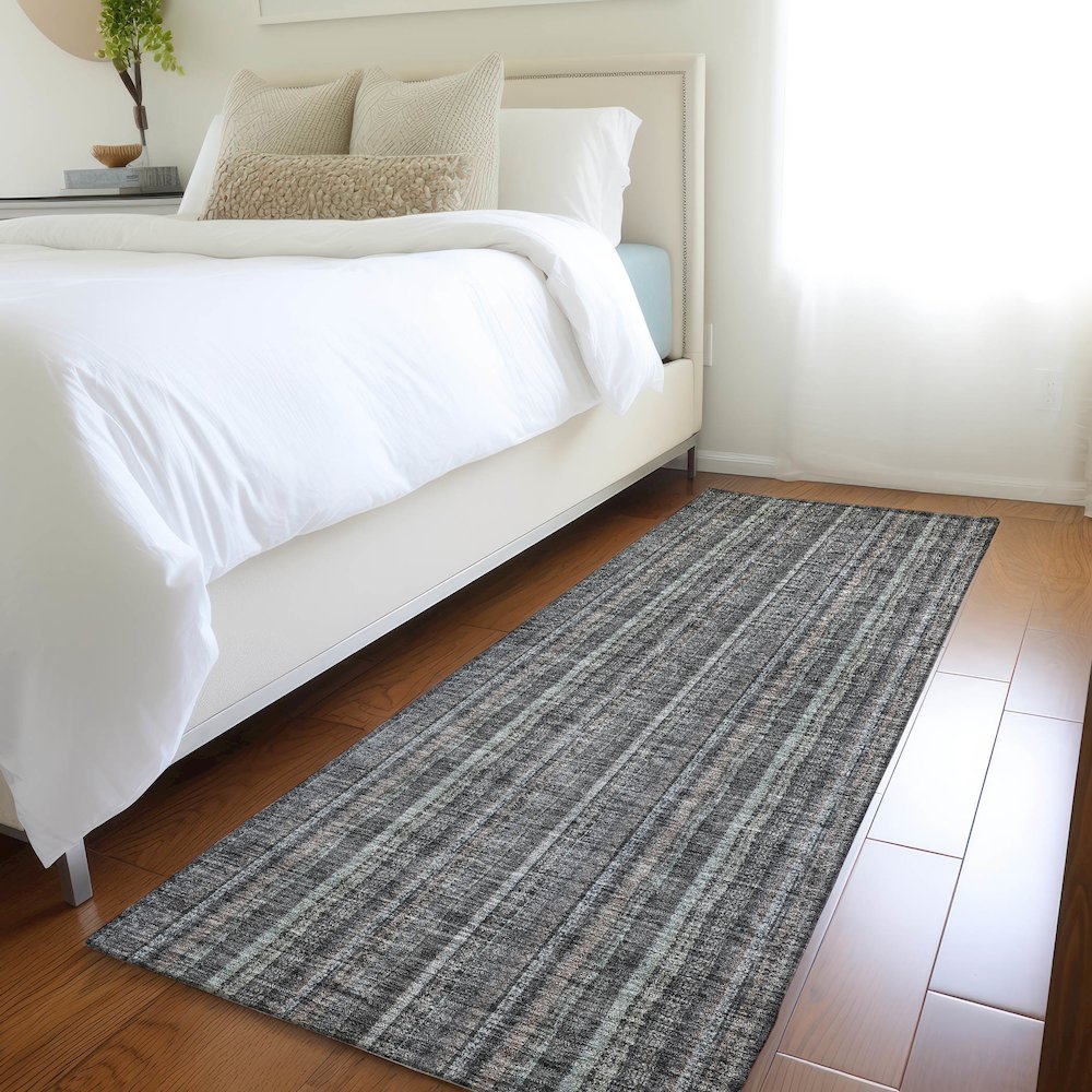 Premium Machine Washable Mayfield AMF982 Gray 2'3" x 7'6" Runner Rug. Picture 5