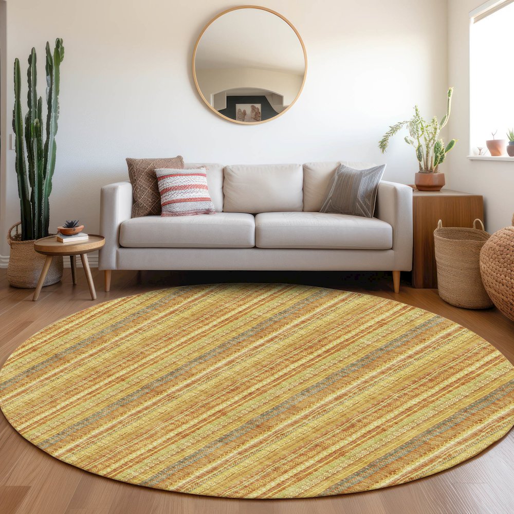Premium Machine Washable Mayfield AMF982 Honey 8' x 8' Round Rug. Picture 5