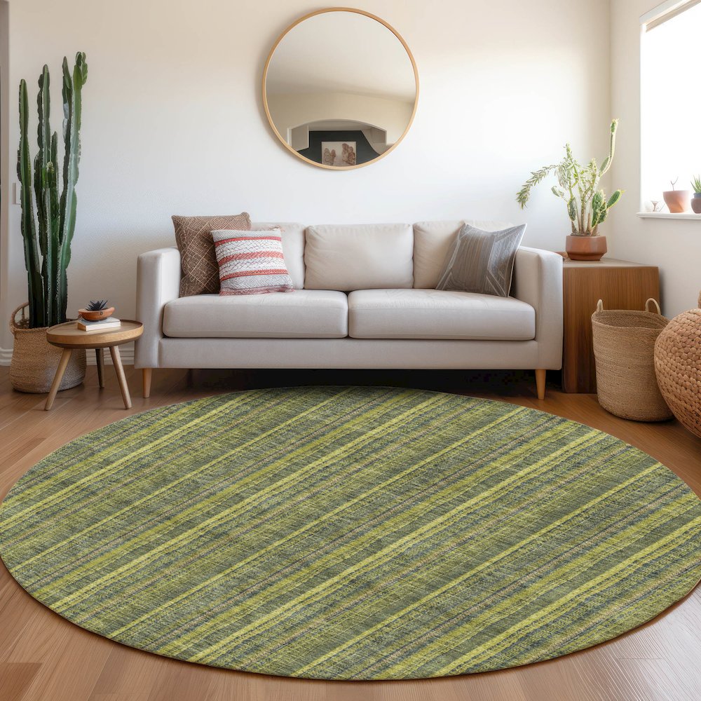 Premium Machine Washable Mayfield AMF982 Olive 8' x 8' Round Rug. Picture 5