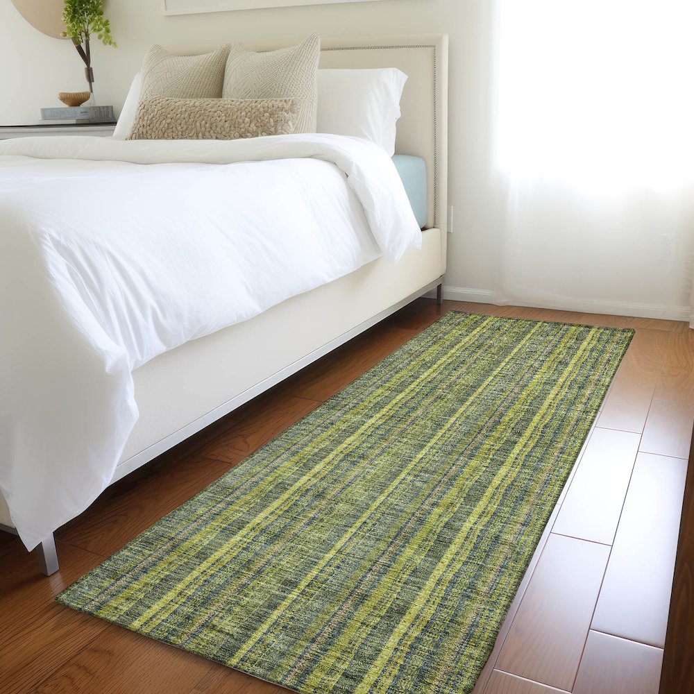 Premium Machine Washable Mayfield AMF982 Olive 2'3" x 7'6" Runner Rug. Picture 5