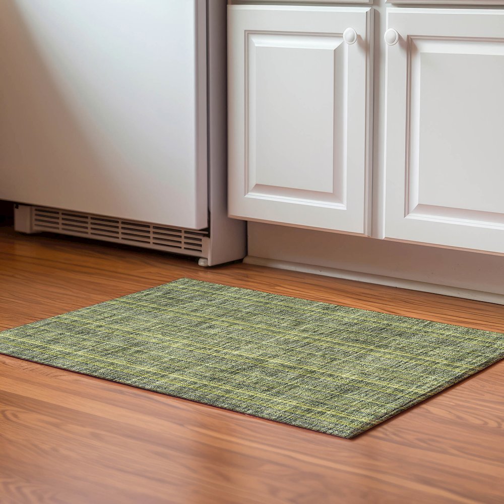 Premium Machine Washable Mayfield AMF982 Olive 1'8" x 2'6" Rug. Picture 5