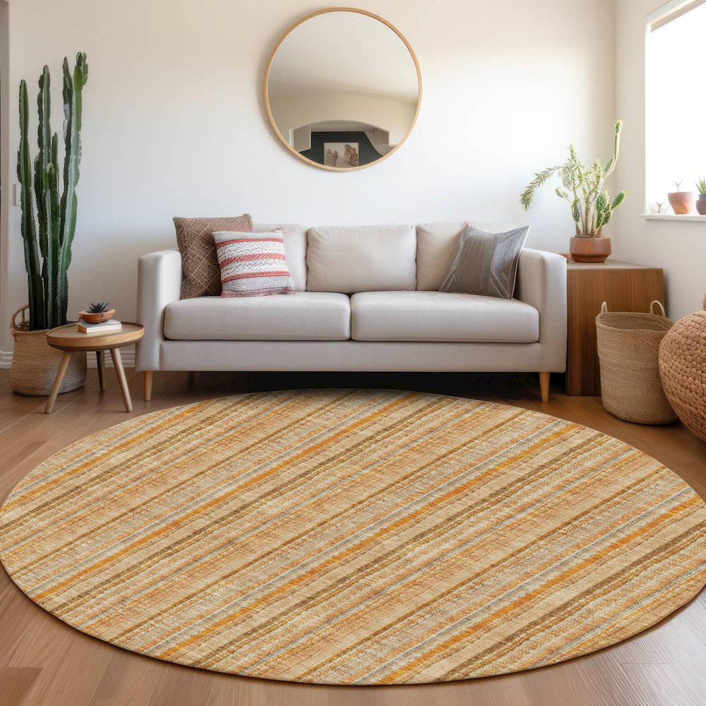Premium Machine Washable Mayfield AMF982 Peach 8' x 8' Round Rug. Picture 5
