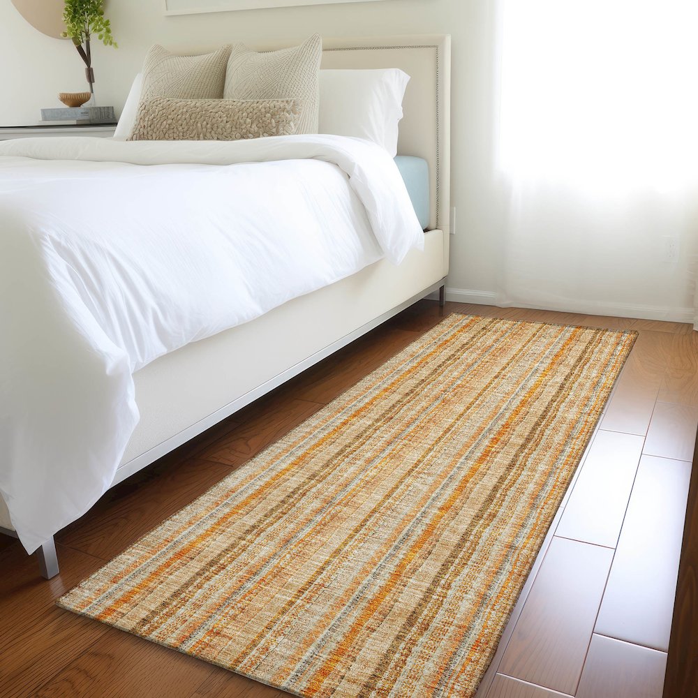 Premium Machine Washable Mayfield AMF982 Peach 2'3" x 7'6" Runner Rug. Picture 5