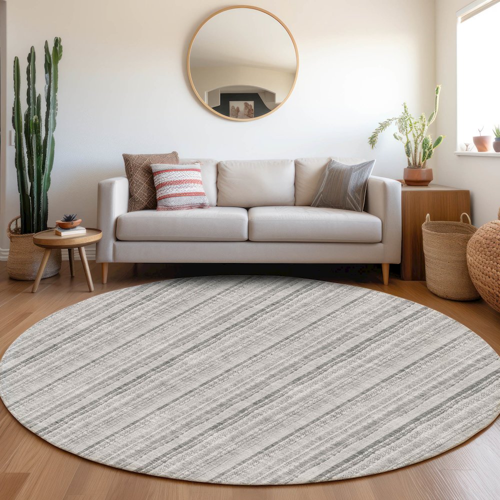 Premium Machine Washable Mayfield AMF982 Silver 8' x 8' Round Rug. Picture 5