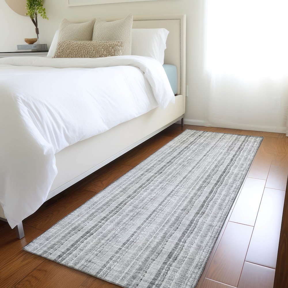 Premium Machine Washable Mayfield AMF982 Silver 2'3" x 7'6" Runner Rug. Picture 5