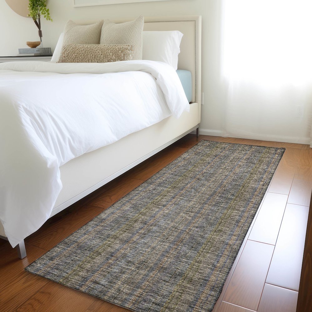 Premium Machine Washable Mayfield AMF982 Taupe 2'3" x 7'6" Runner Rug. Picture 5