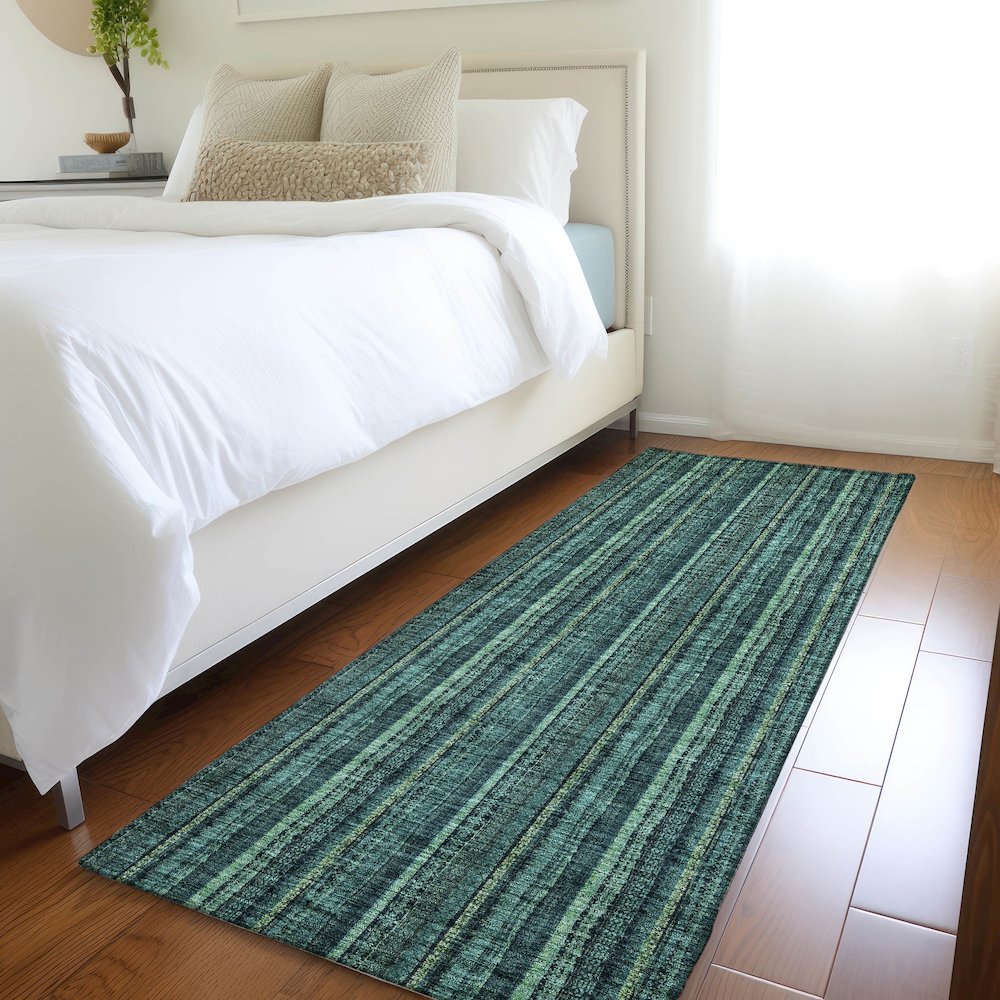Premium Machine Washable Mayfield AMF982 Teal 2'3" x 7'6" Runner Rug. Picture 5