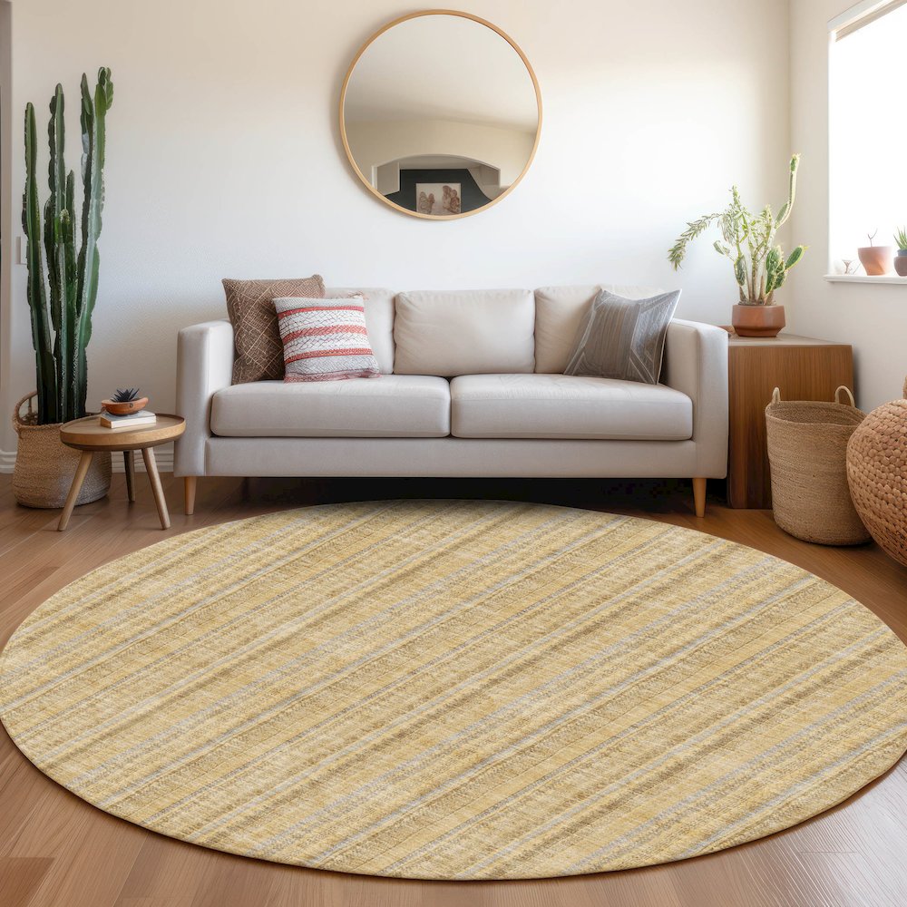 Premium Machine Washable Mayfield AMF982 Wheat 8' x 8' Round Rug. Picture 5