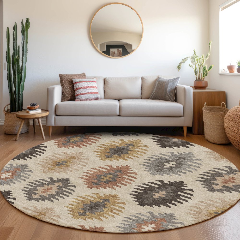 Premium Machine Washable Mayfield AMF983 Beige 8' x 8' Round Rug. Picture 5