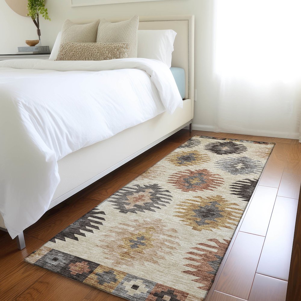 Premium Machine Washable Mayfield AMF983 Beige 2'3" x 7'6" Runner Rug. Picture 5