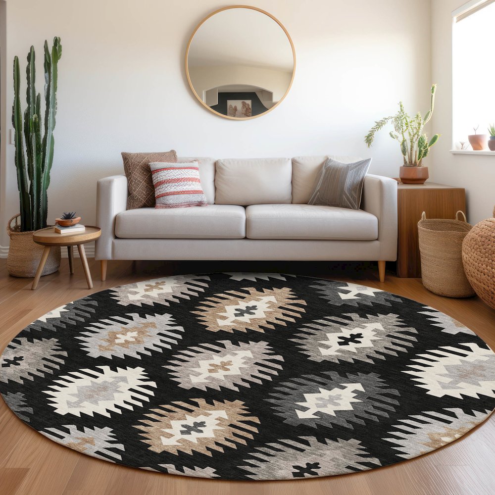 Premium Machine Washable Mayfield AMF983 Black 8' x 8' Round Rug. Picture 5