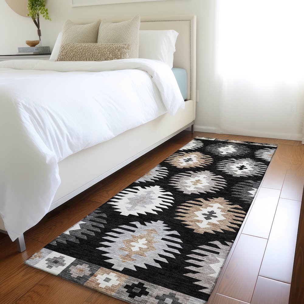 Premium Machine Washable Mayfield AMF983 Black 2'3" x 7'6" Runner Rug. Picture 5