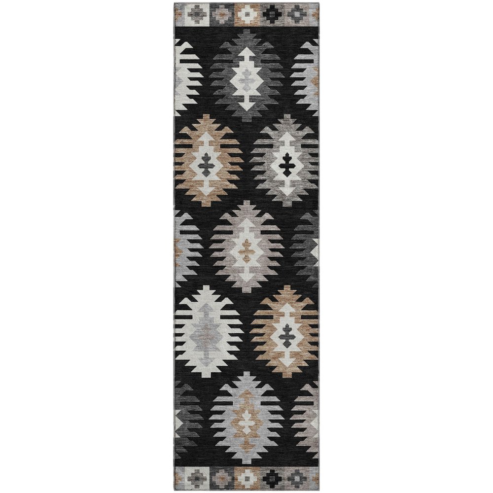 Premium Machine Washable Mayfield AMF983 Black 2'3" x 7'6" Runner Rug. Picture 1