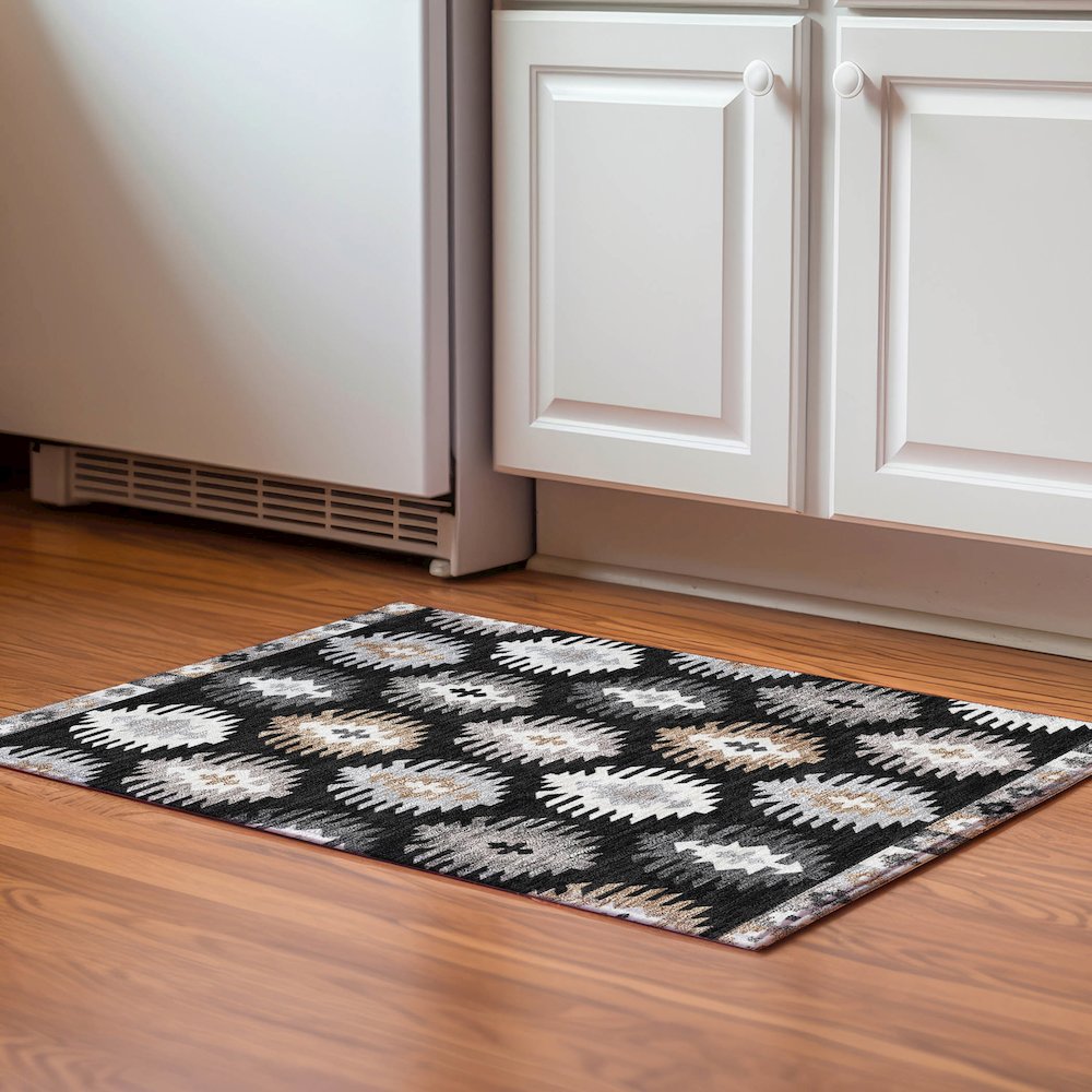 Premium Machine Washable Mayfield AMF983 Black 1'8" x 2'6" Rug. Picture 5