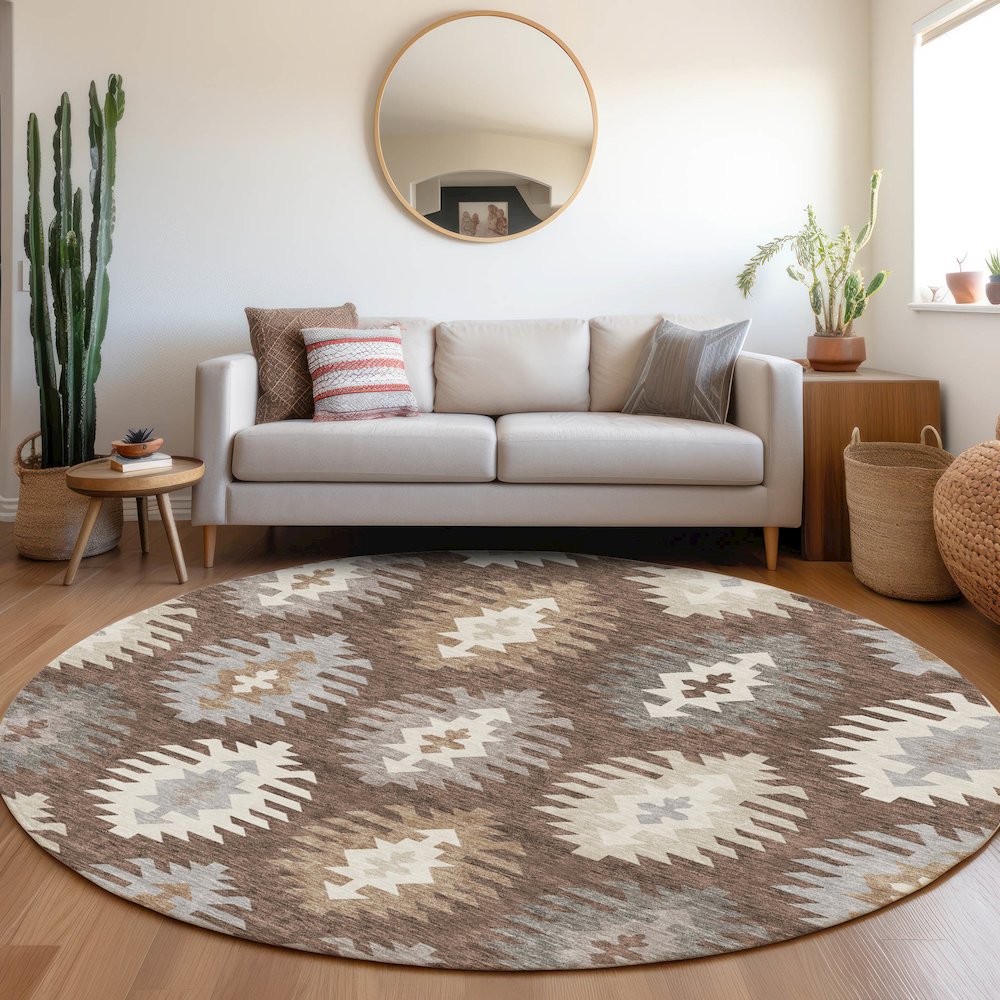 Premium Machine Washable Mayfield AMF983 Brown 8' x 8' Round Rug. Picture 5