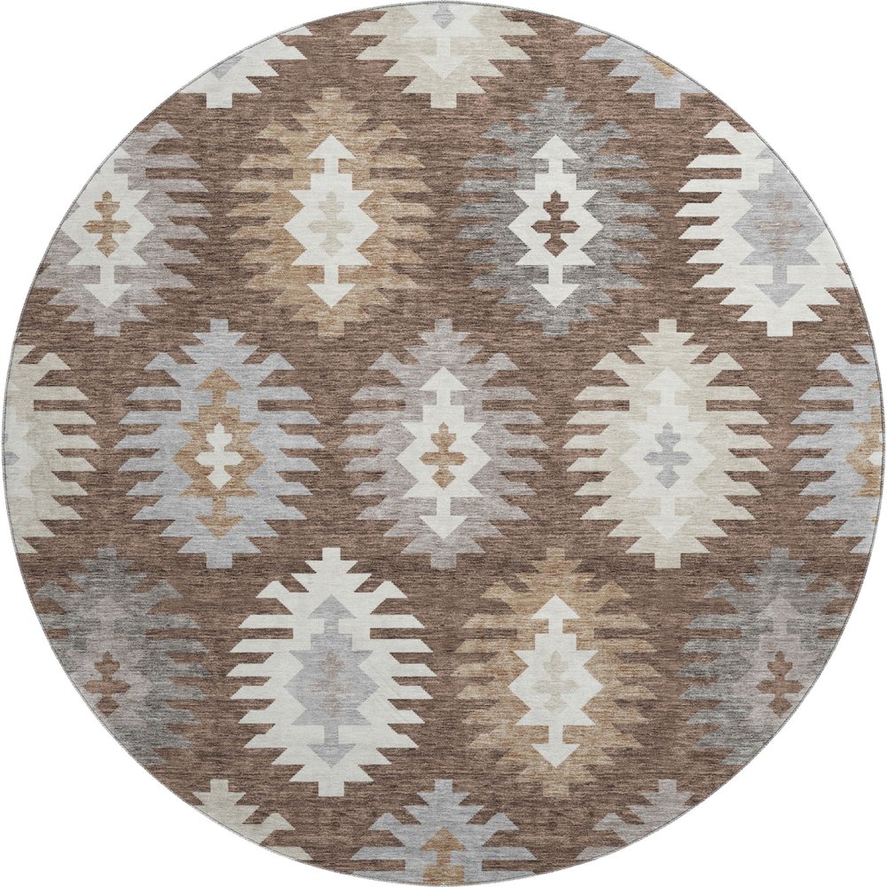 Premium Machine Washable Mayfield AMF983 Brown 8' x 8' Round Rug. Picture 1
