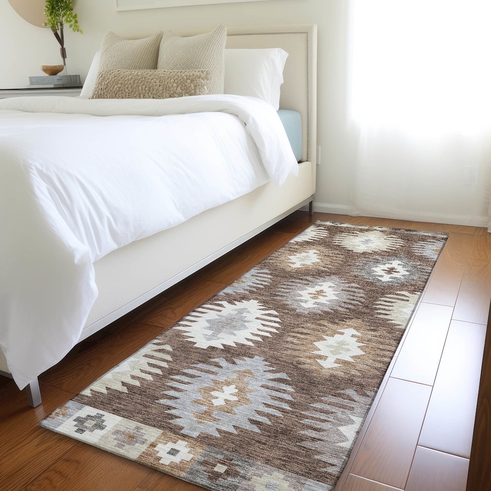 Premium Machine Washable Mayfield AMF983 Brown 2'3" x 7'6" Runner Rug. Picture 5