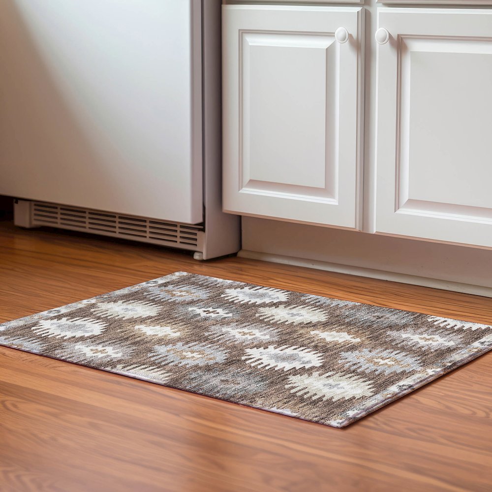 Premium Machine Washable Mayfield AMF983 Brown 1'8" x 2'6" Rug. Picture 5