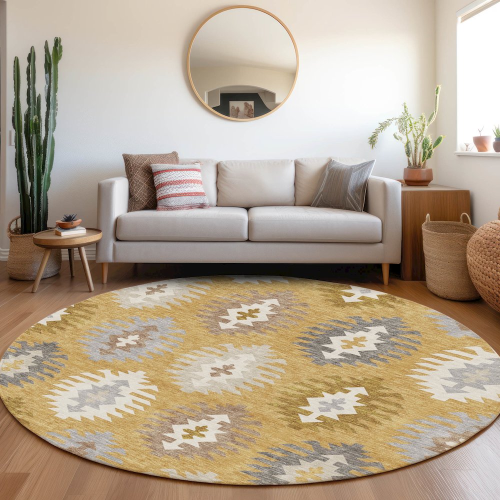 Premium Machine Washable Mayfield AMF983 Gold 8' x 8' Round Rug. Picture 5
