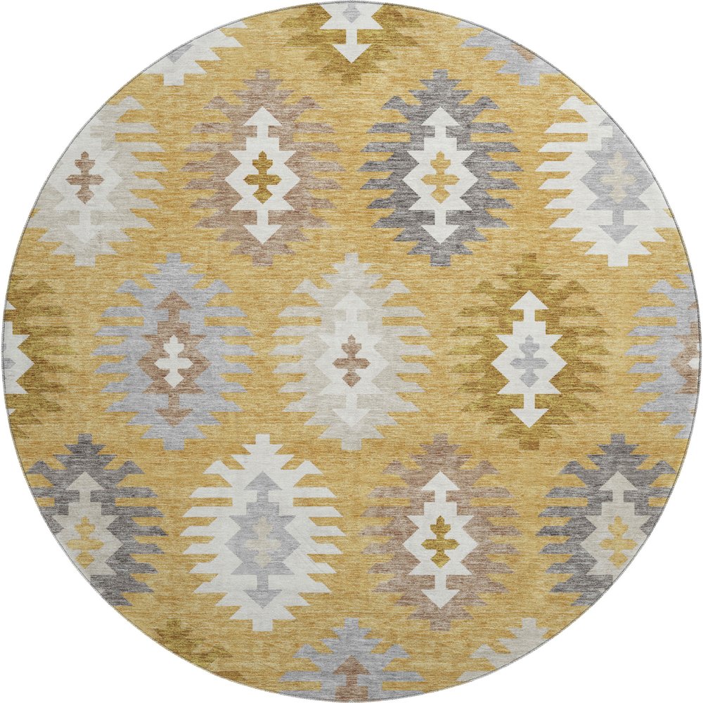 Premium Machine Washable Mayfield AMF983 Gold 8' x 8' Round Rug. Picture 1