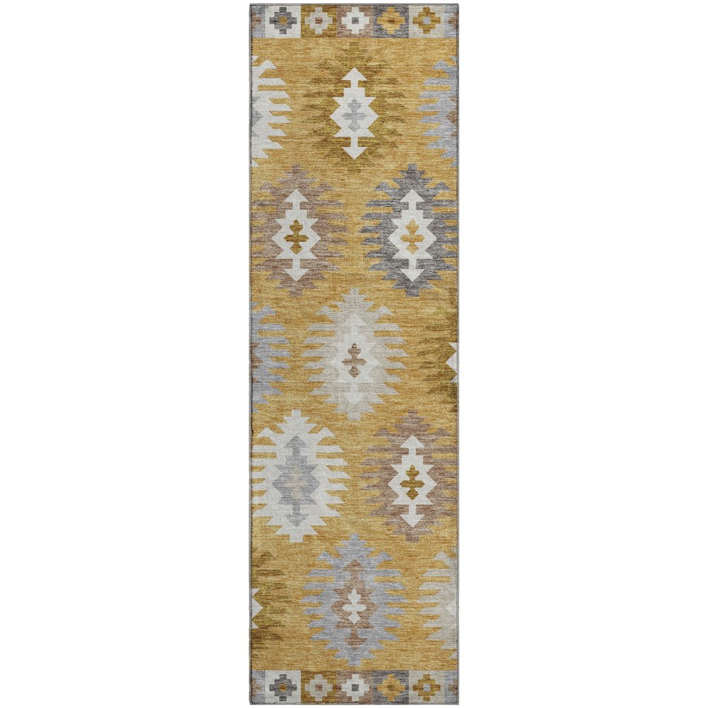 Premium Machine Washable Mayfield AMF983 Gold 2'3" x 7'6" Runner Rug. Picture 1
