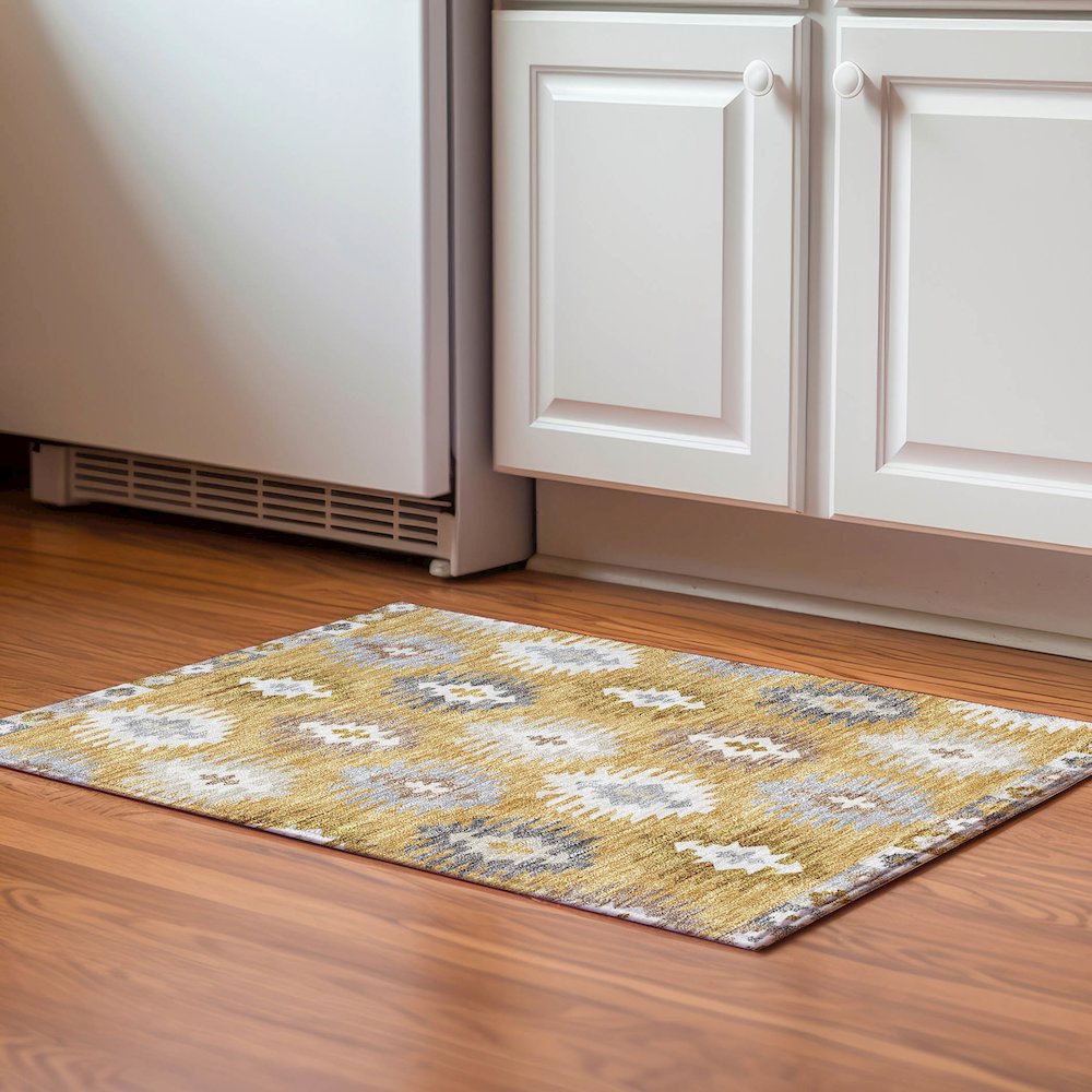 Premium Machine Washable Mayfield AMF983 Gold 1'8" x 2'6" Rug. Picture 5