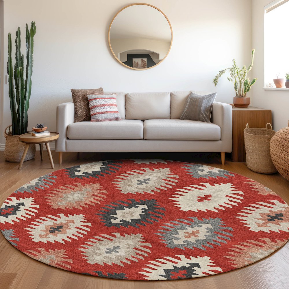 Premium Machine Washable Mayfield AMF983 Red 8' x 8' Round Rug. Picture 5