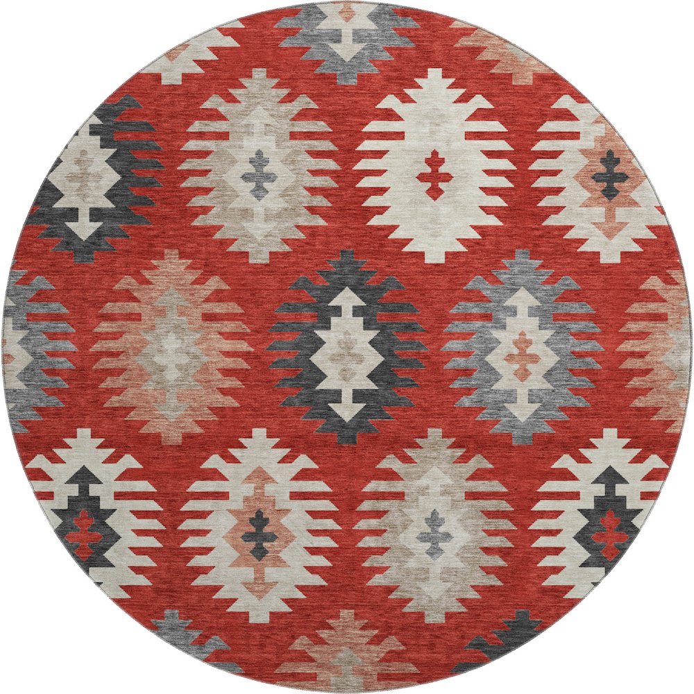 Premium Machine Washable Mayfield AMF983 Red 8' x 8' Round Rug. Picture 1