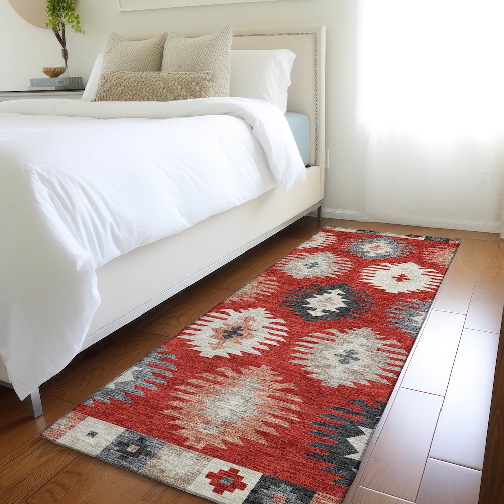 Premium Machine Washable Mayfield AMF983 Red 2'3" x 7'6" Runner Rug. Picture 5