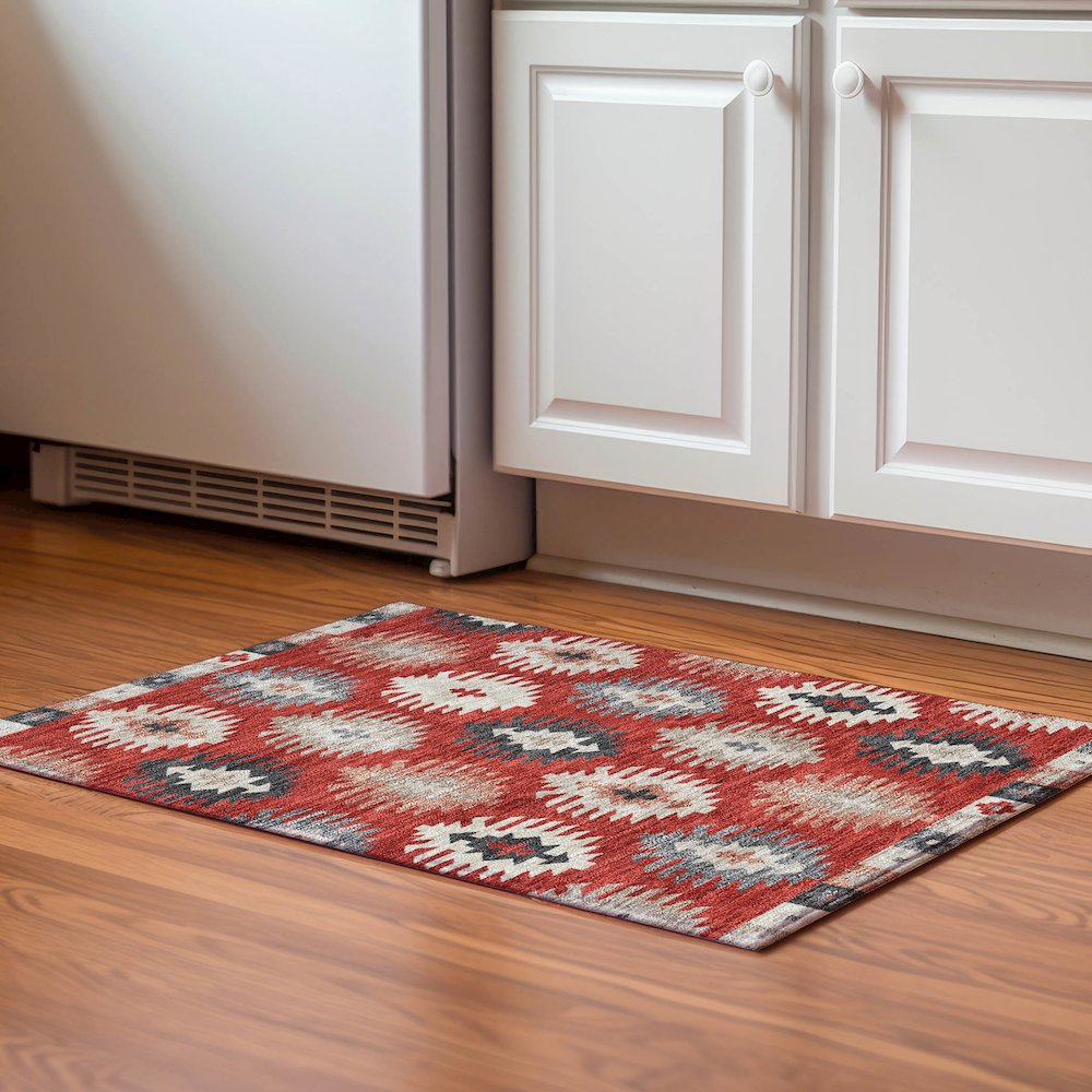 Premium Machine Washable Mayfield AMF983 Red 1'8" x 2'6" Rug. Picture 5