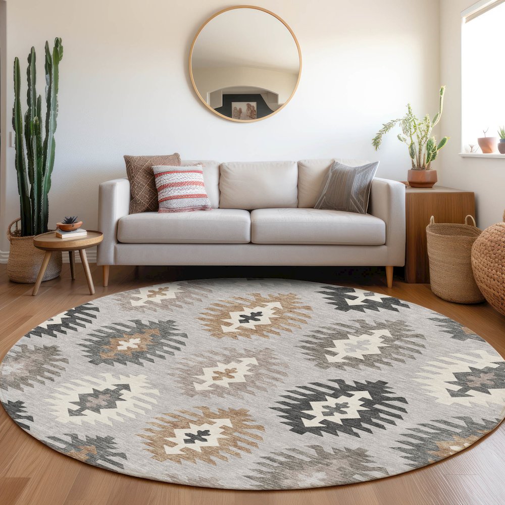 Premium Machine Washable Mayfield AMF983 Silver 8' x 8' Round Rug. Picture 5