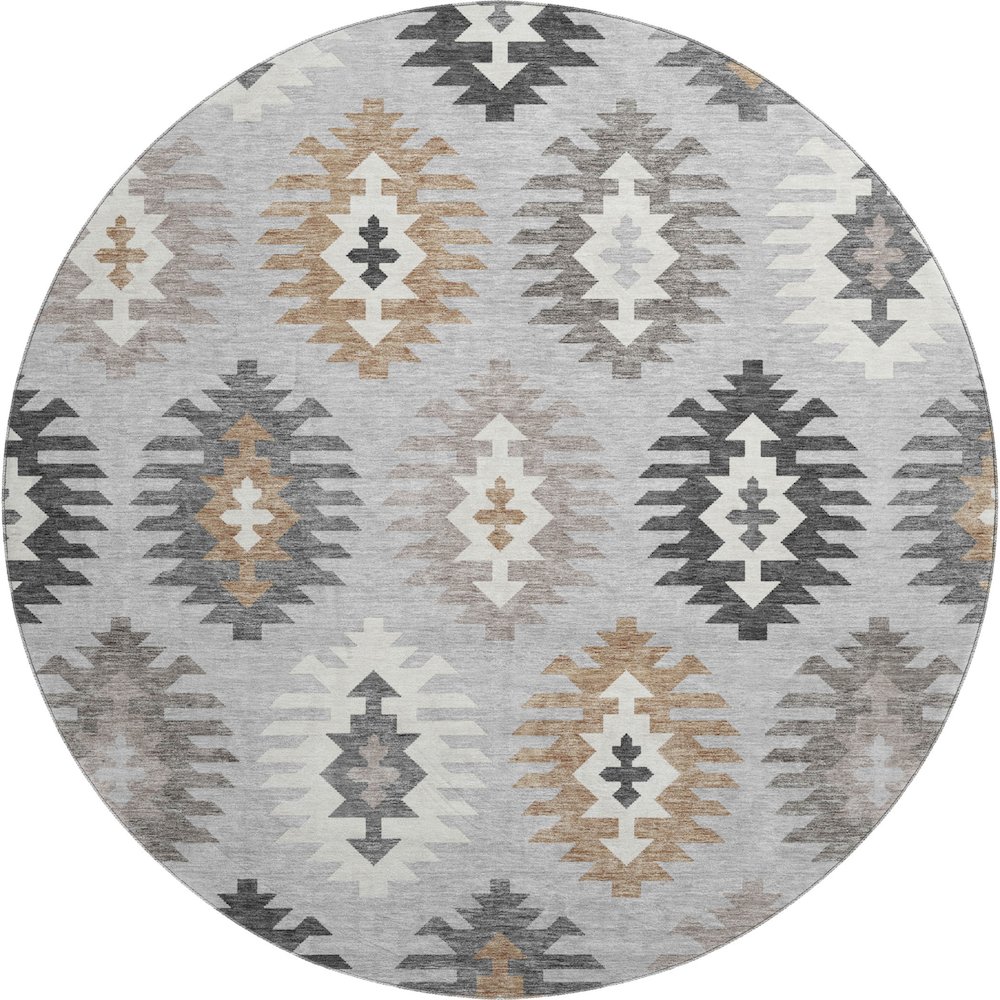 Premium Machine Washable Mayfield AMF983 Silver 8' x 8' Round Rug. Picture 1