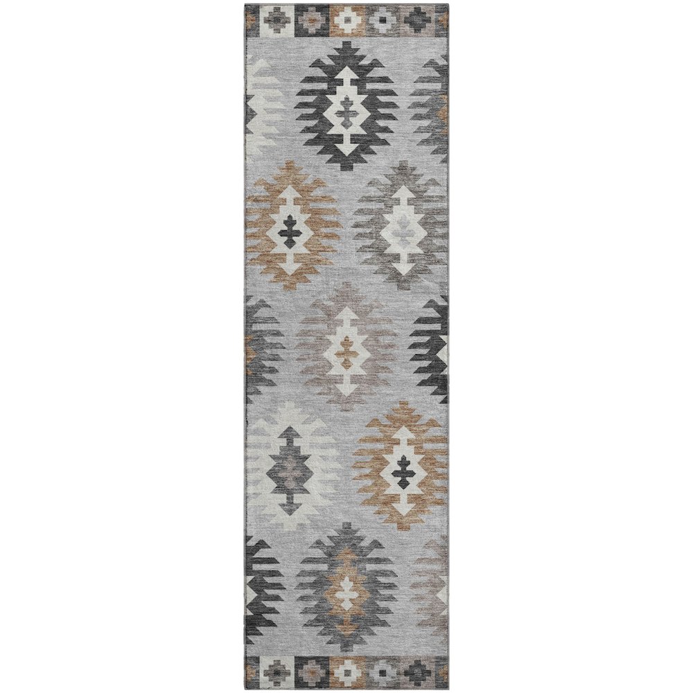 Premium Machine Washable Mayfield AMF983 Silver 2'3" x 7'6" Runner Rug. Picture 1