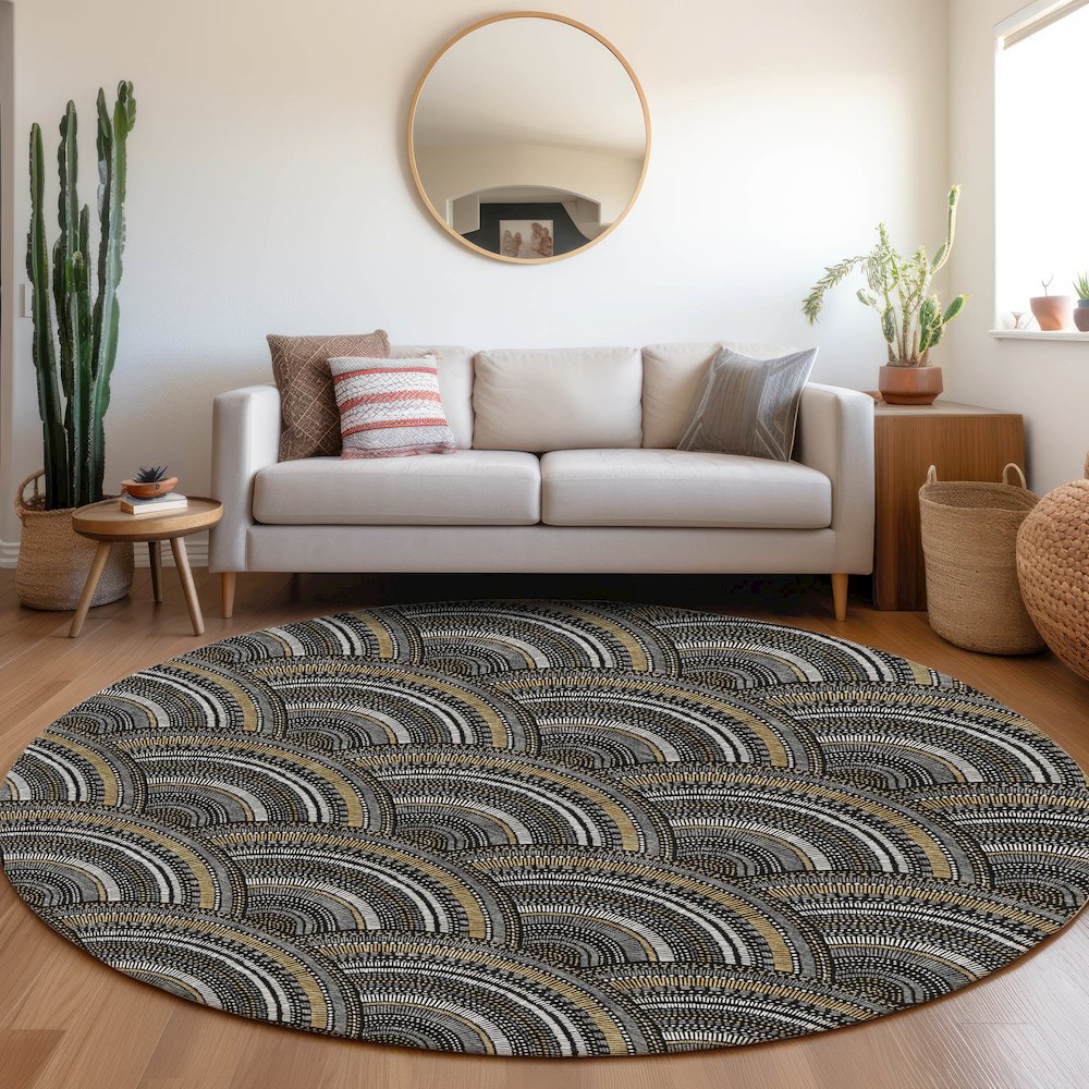 Premium Machine Washable Mayfield AMF984 Black 8' x 8' Round Rug. Picture 5