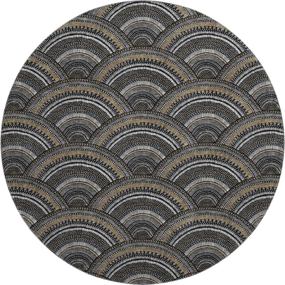 Premium Machine Washable Mayfield AMF984 Black 8' x 8' Round Rug. Picture 1
