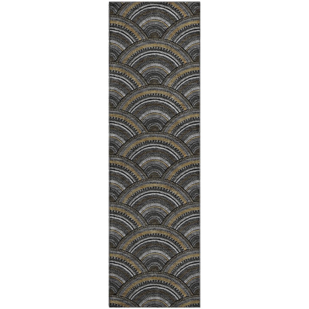 Premium Machine Washable Mayfield AMF984 Black 2'3" x 7'6" Runner Rug. Picture 1