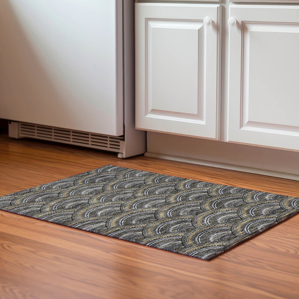 Premium Machine Washable Mayfield AMF984 Black 1'8" x 2'6" Rug. Picture 5